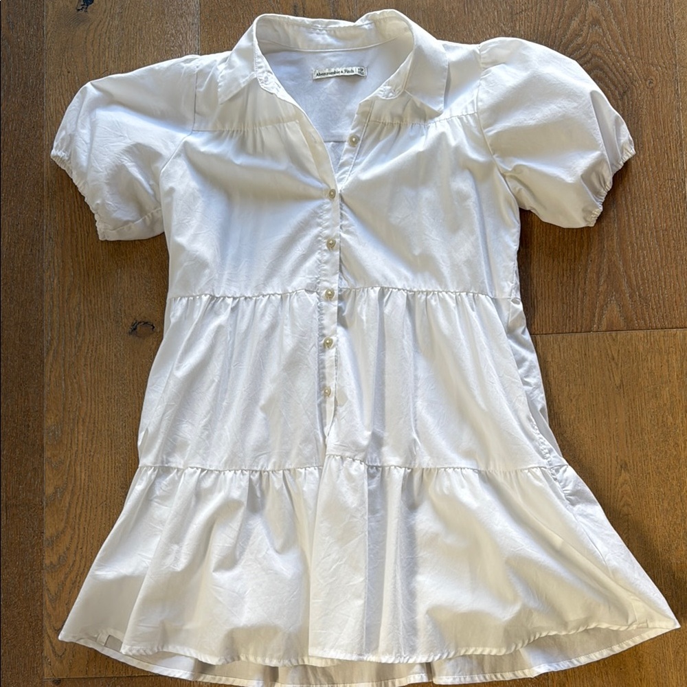 Abercrombie White Short Sleeve Tiered Button Up Trapeze Dress